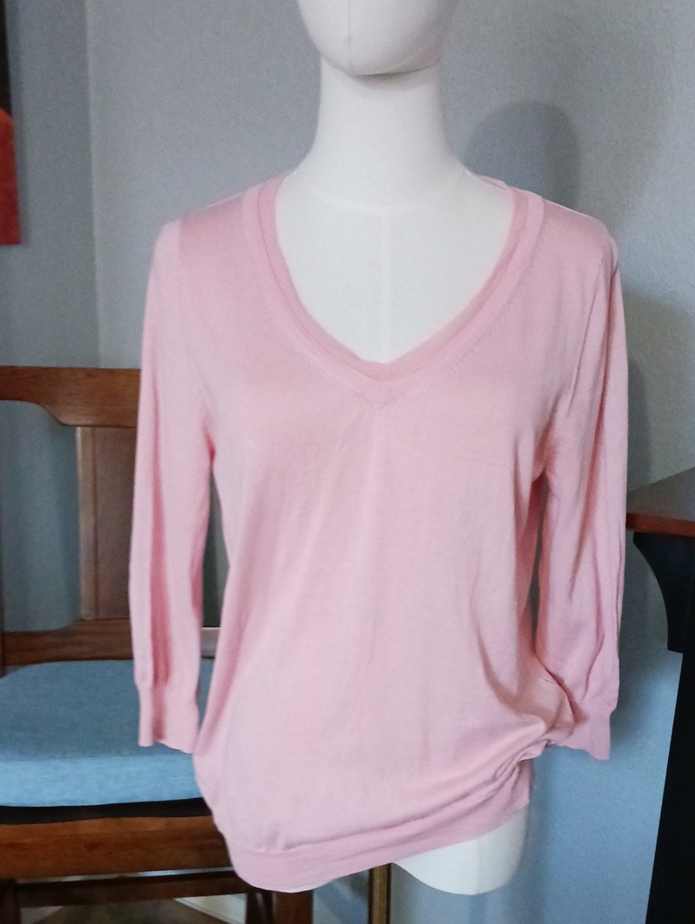 Talbots Silk Light Pink V-Neck Long Sleeve Top